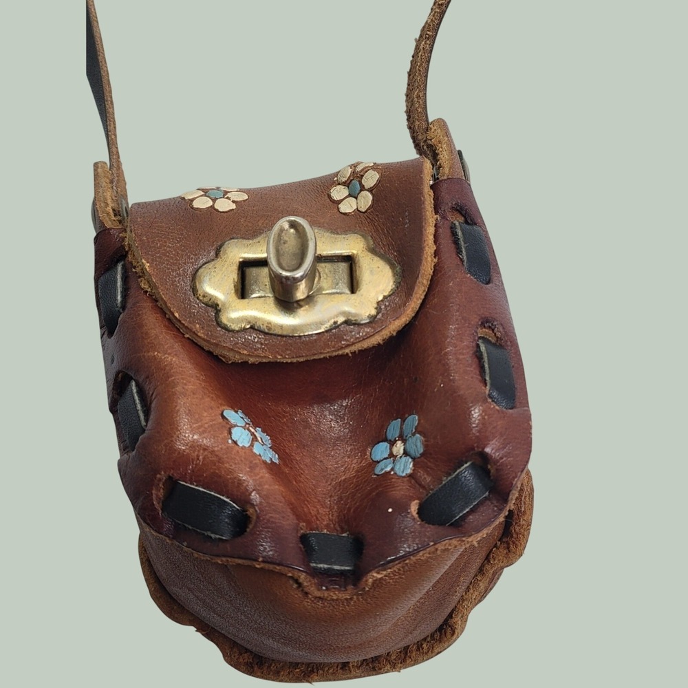 Crossbody Pouch Vintage Boho Hippie Leather Floral Mini Bag Brown New